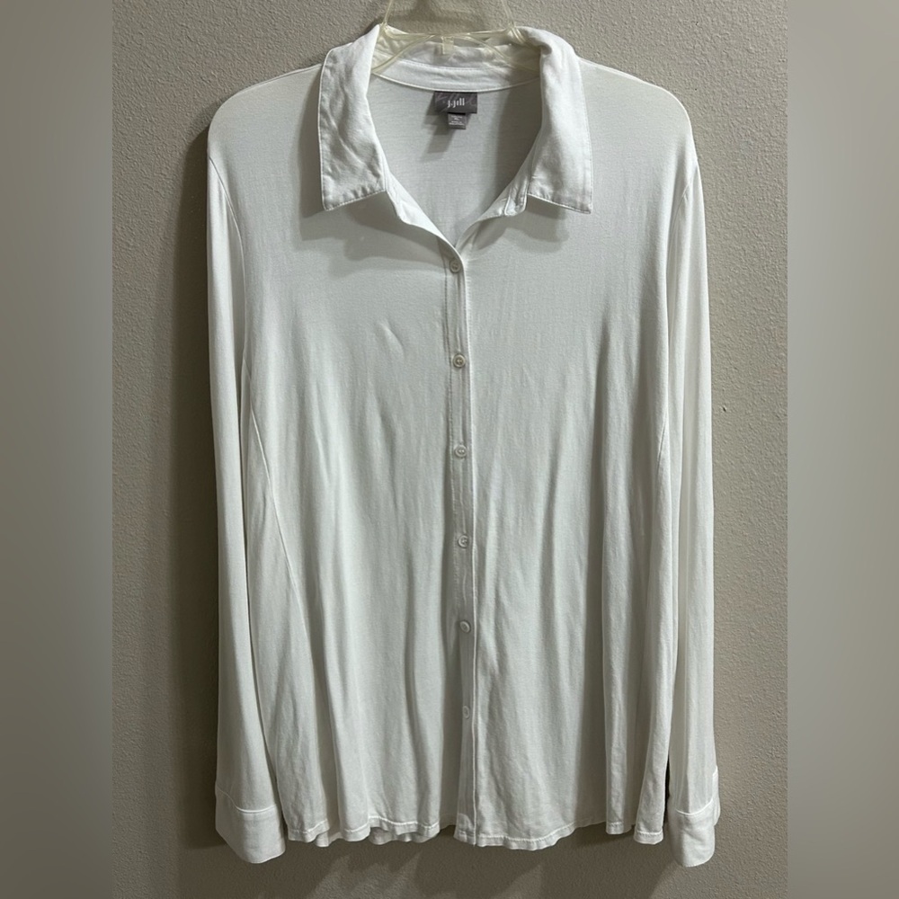 J. Jill Button Up Tunic Size XL White Stretch Closet Staple Eveyday Basic Modest